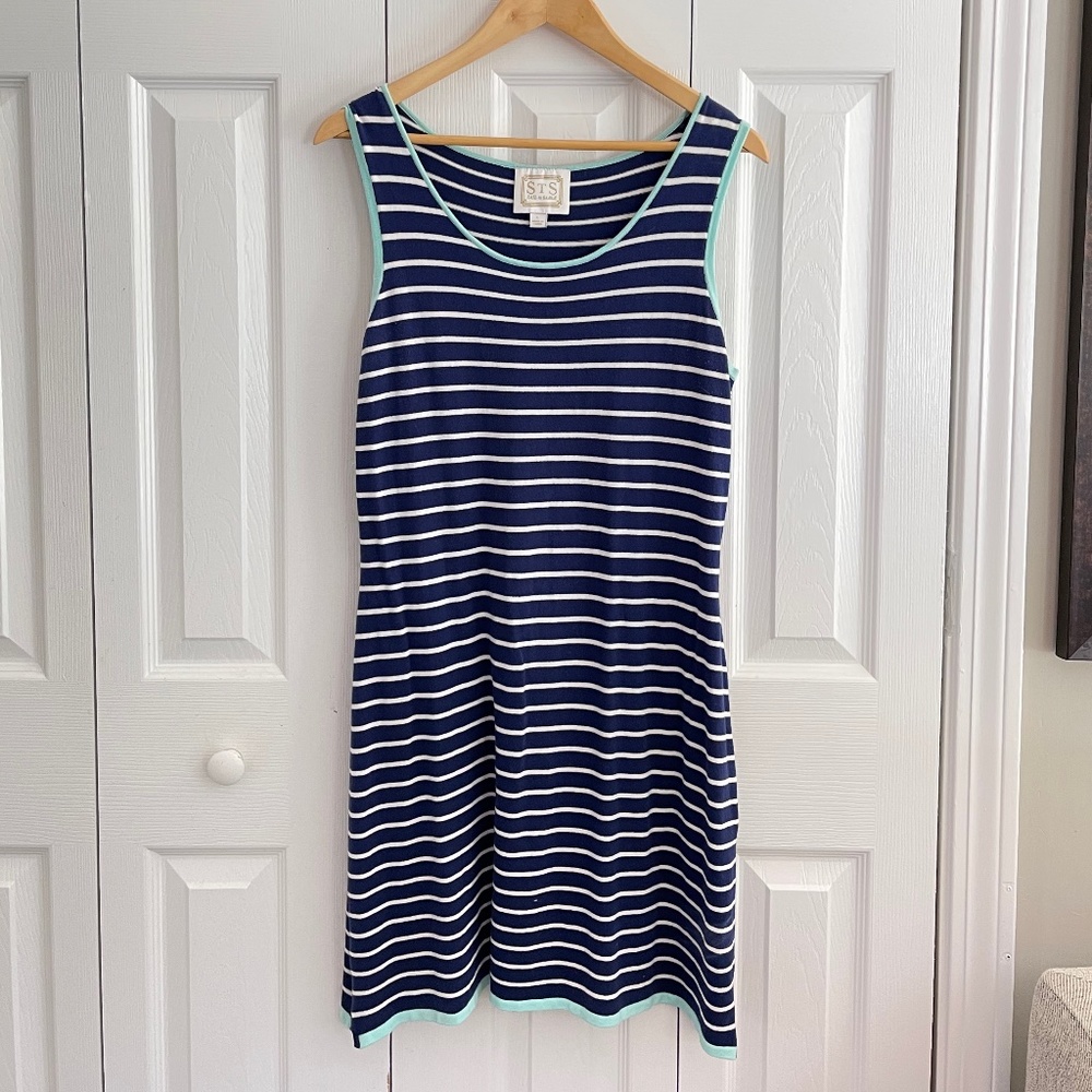 EUC -- Sail to Sable Navy & White Stripe Sleeveless Knit Dress - Size L